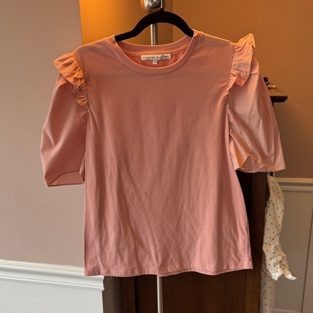 English Factory Blush Ruffle Sleeve Blouse